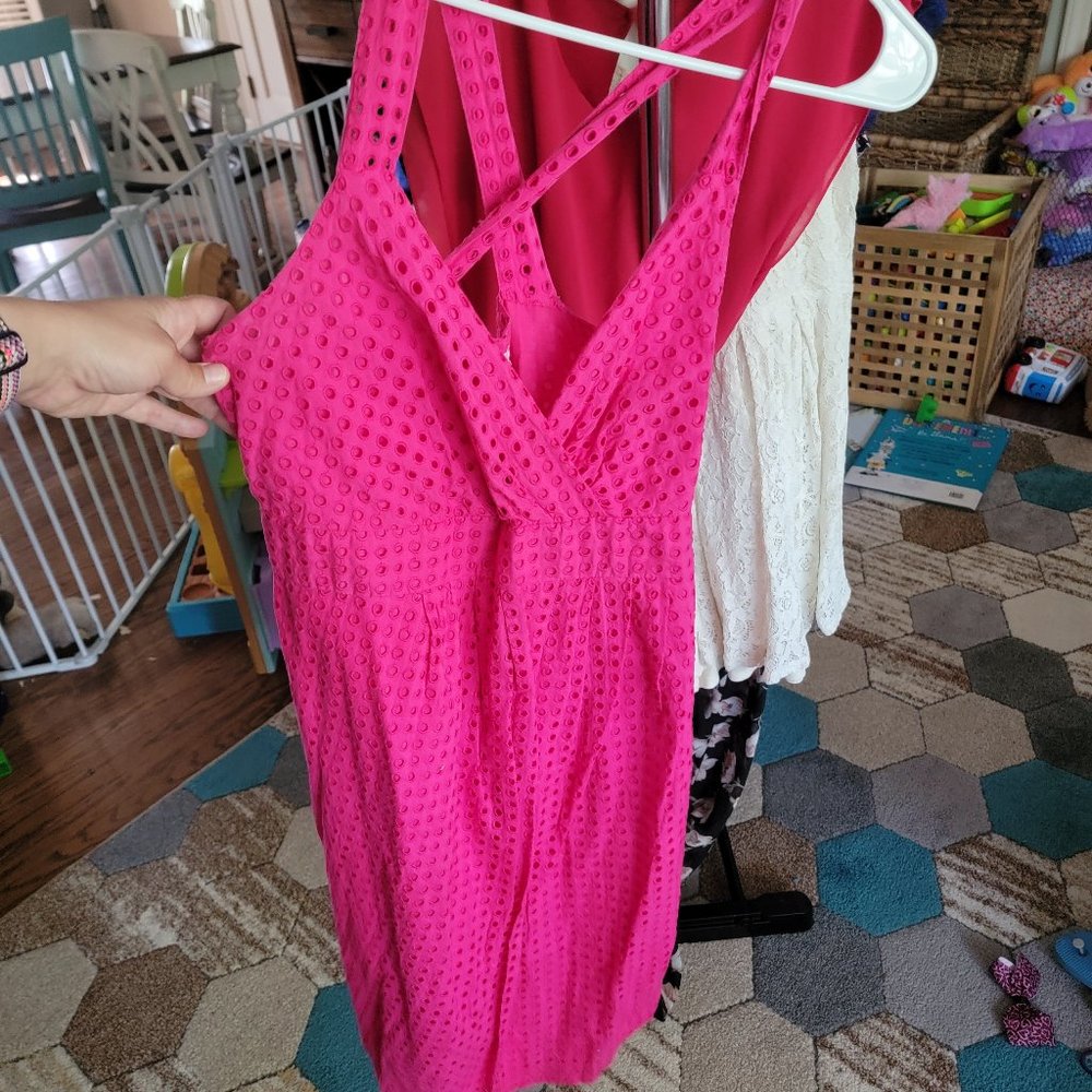 Maternity Pink Eyelet Cross-Back Dress